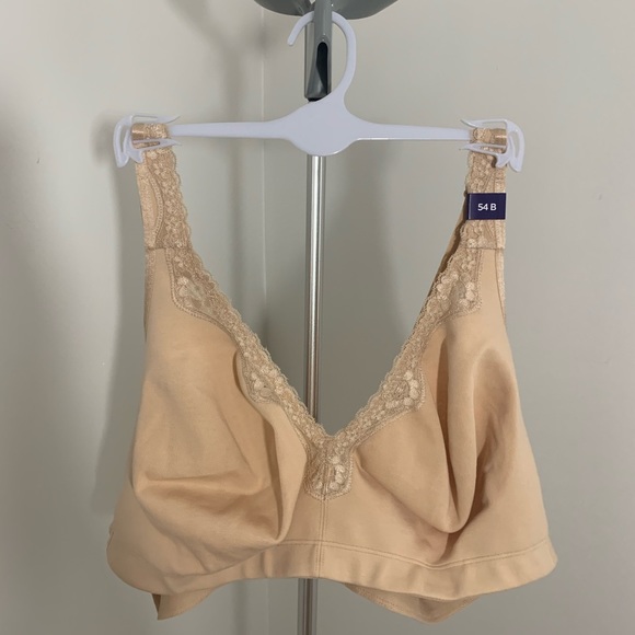 New Plus Size No Wire Cotton Comfort Lace Bra Nude - Picture 9 of 16